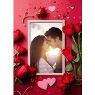 Рамка красные розы и сердечки на романтическом фоне