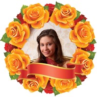 Круглая цветочная рамка для фото - оранжевые розы с лентой
