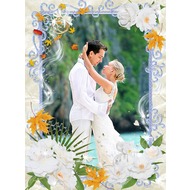 Свадебная, осенняя рамка для фото с цветами и листьями клена