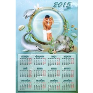 Летний календарь с рамкой на 2015 год с дельфинами и морскими жителями