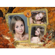 Осенняя рамка на 3 фото на фоне оранжевой листвы