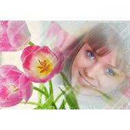 Цветочная фото рамка с розовыми тюльпанами