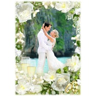 Свадебная фоторамка онлайн - белые розы и бокалы