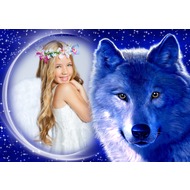 Рамка для фото онлайн - Синий волк на фоне звездного неба