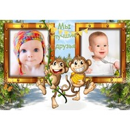 Детская фоторамка на две фото онлайн с веселыми обезьянками