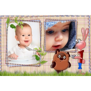 Детская рамка на 2 фото с винни-пухом и кроликом