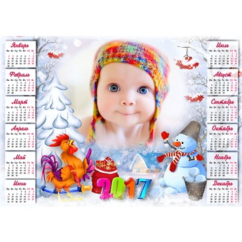 Новогодний календарь на 2017 год с Петухом и снеговиком
