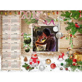 Милая рамка календарь на 2017 год в рождественском стиле