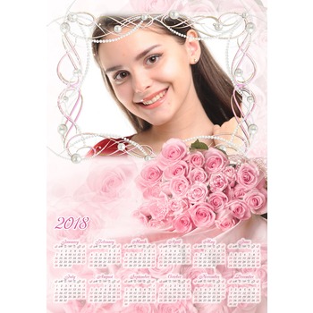 Календарь на 2018 год с фоторамкой - Нежные розовые розы