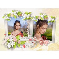 Фоторамка открытка на две фотографии с цветами