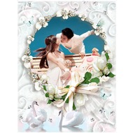 Романтичная рамка для фото - Белые лебеди, бабочки, розы