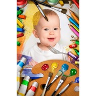 Детская, разноцветная фоторамка - кисти, карандаши, мелки, краски